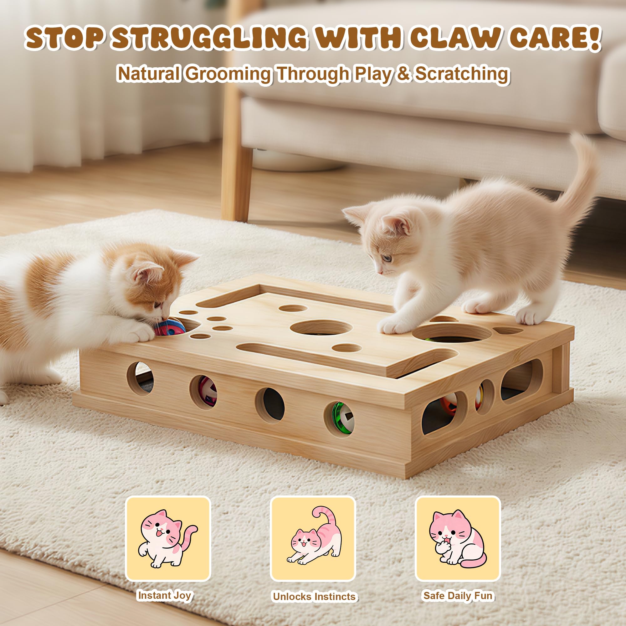 Livanira XL Cat Nail File Box open puzzle reveals multi-angle openings for pawing.