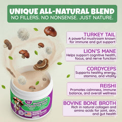 Lively Tails bone broth powder adds collagen for joints and coat health.