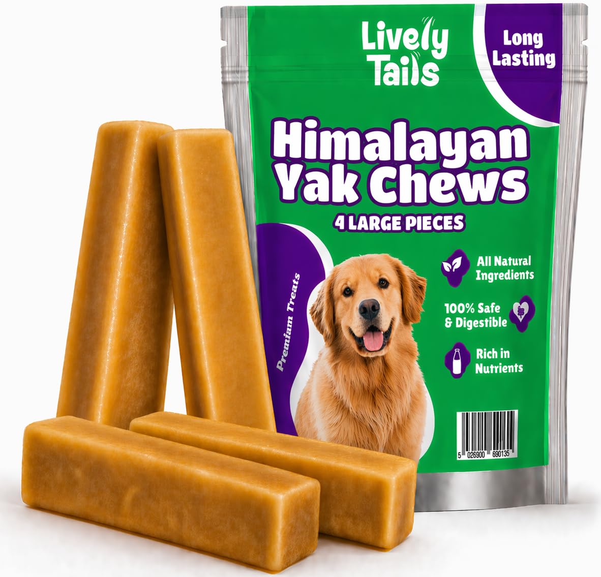 Lively Tails healthy yak cheese chew for large dogs, long-lasting entertainment.