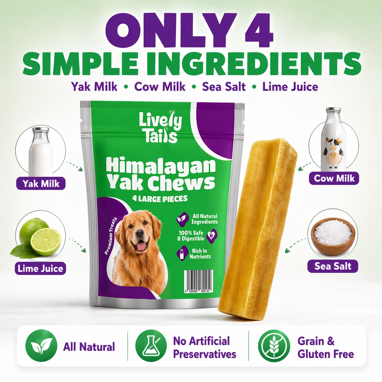Lively Tails long-lasting yak cheese chew texture for aggressive chewers.