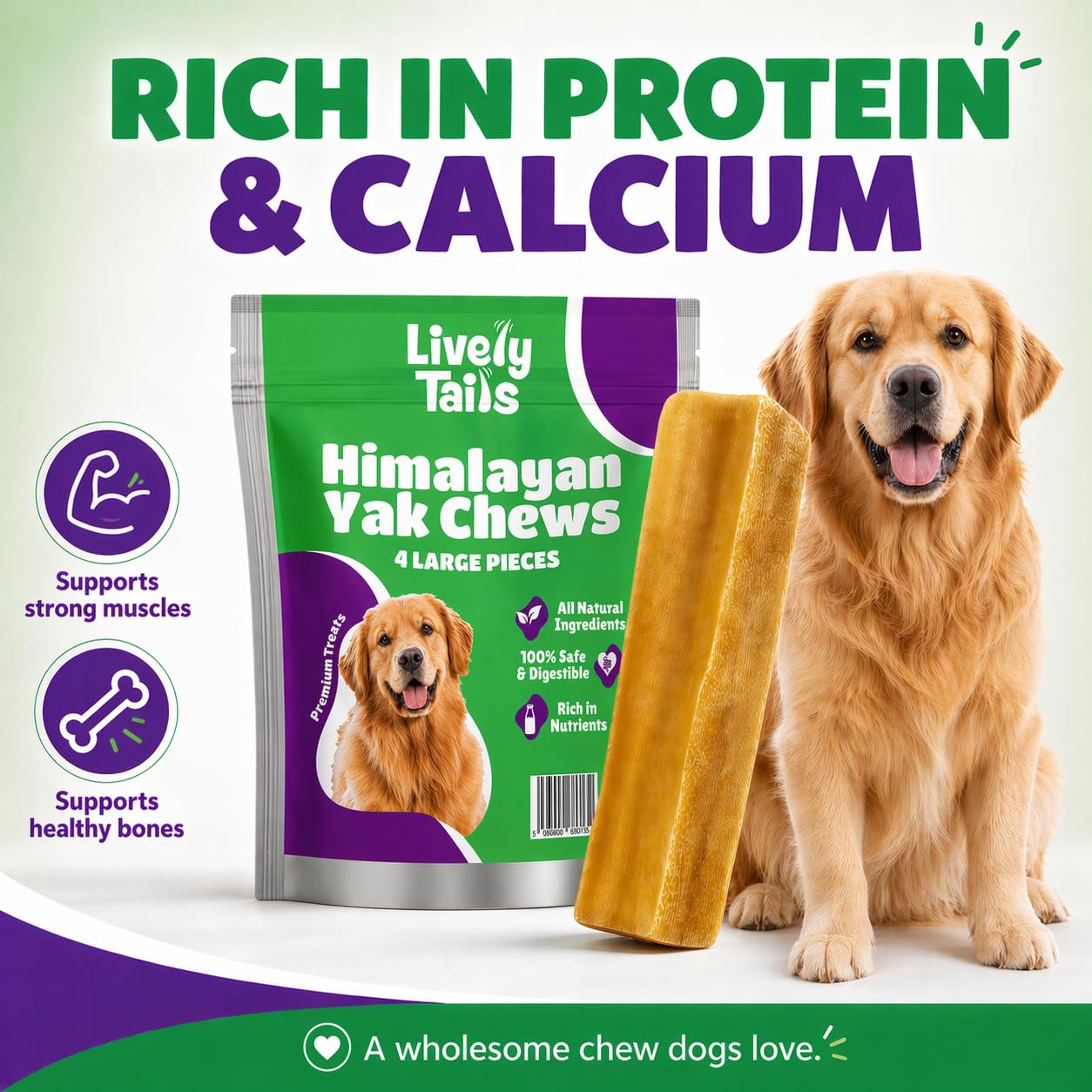 Lively Tails odorless yak chew close-up, ideal for noses and shared homes.