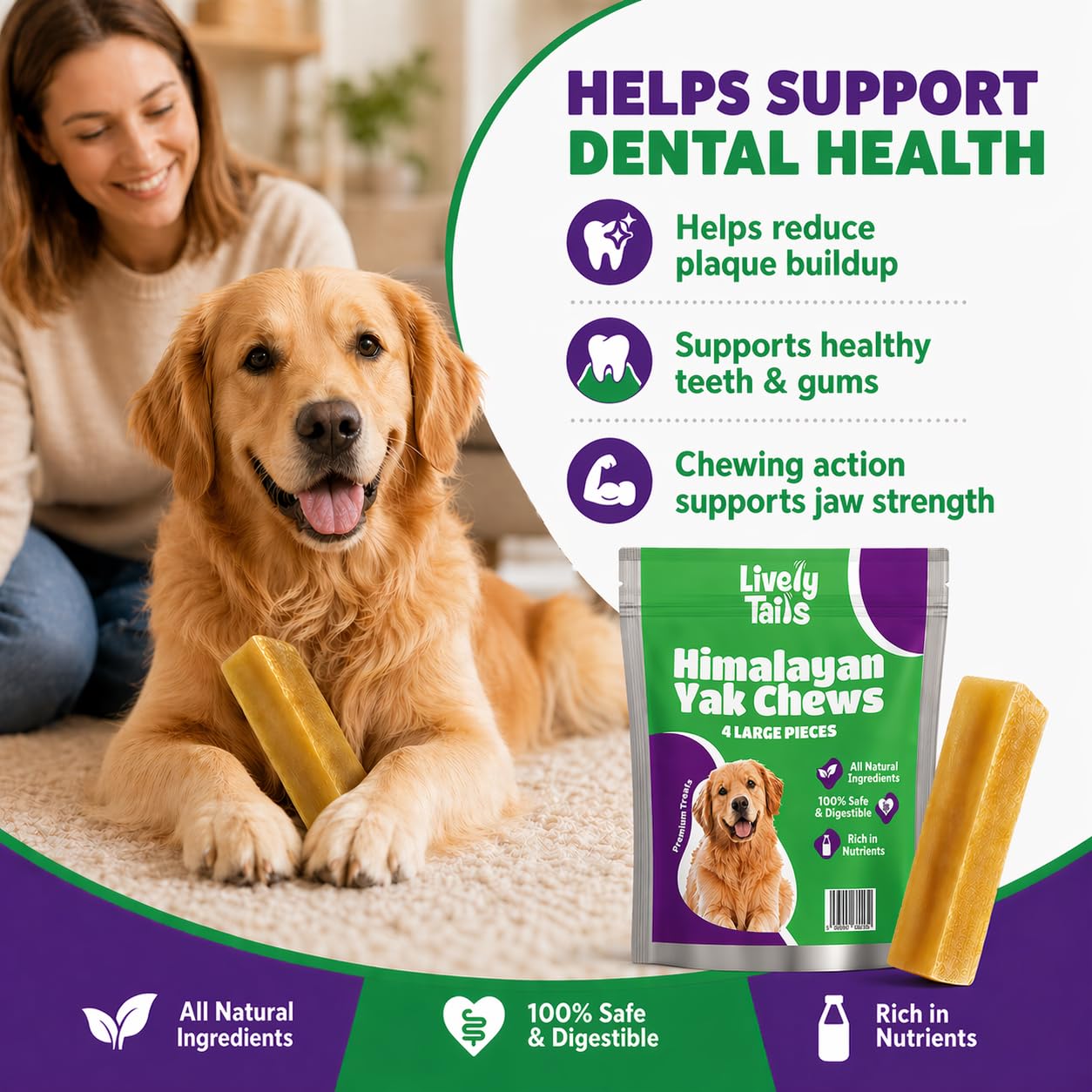 Lively Tails natural ingredients; protein-packed and calcium-rich for active dogs.