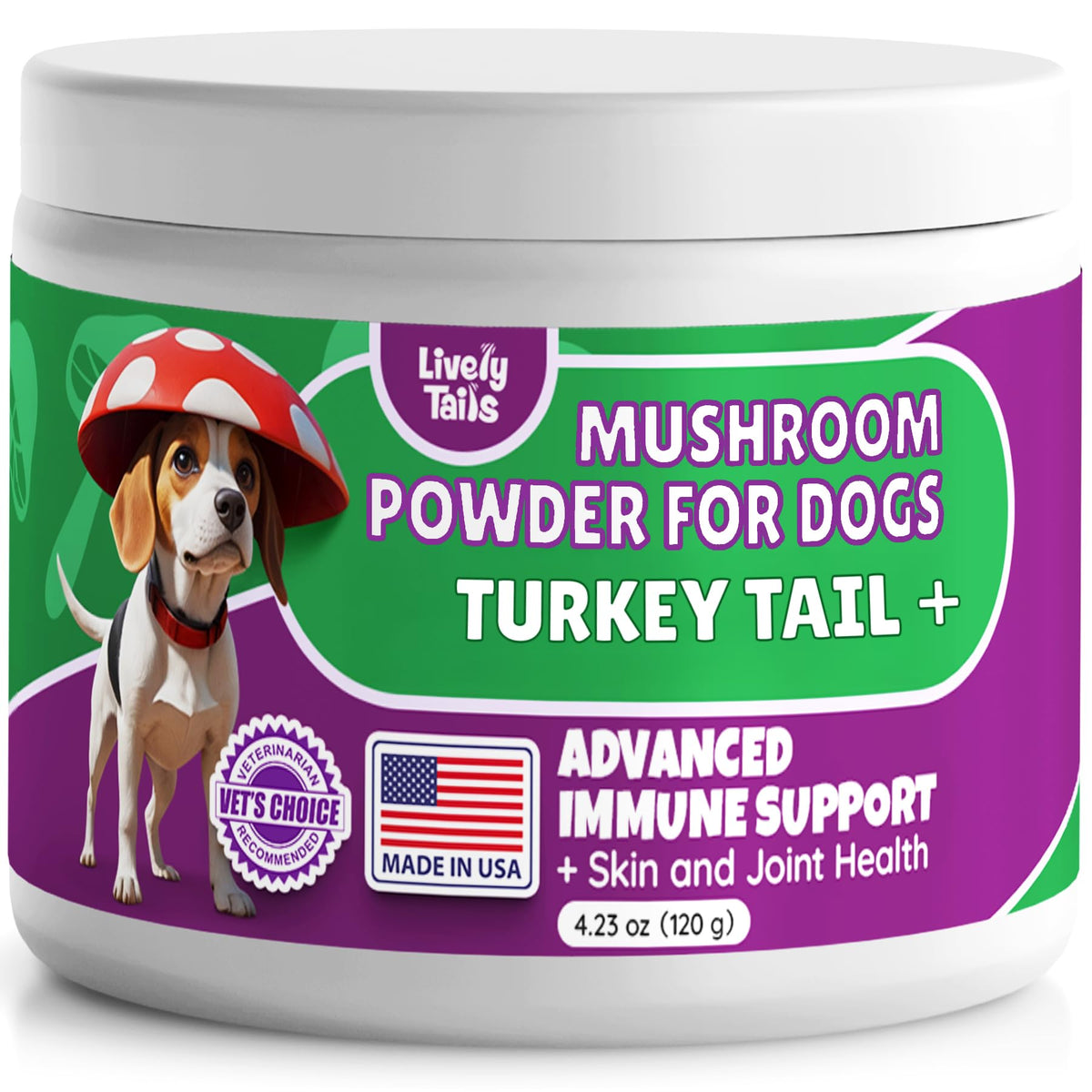 Lively Tails turkey tail powder on a dog meal boosts immune support.
