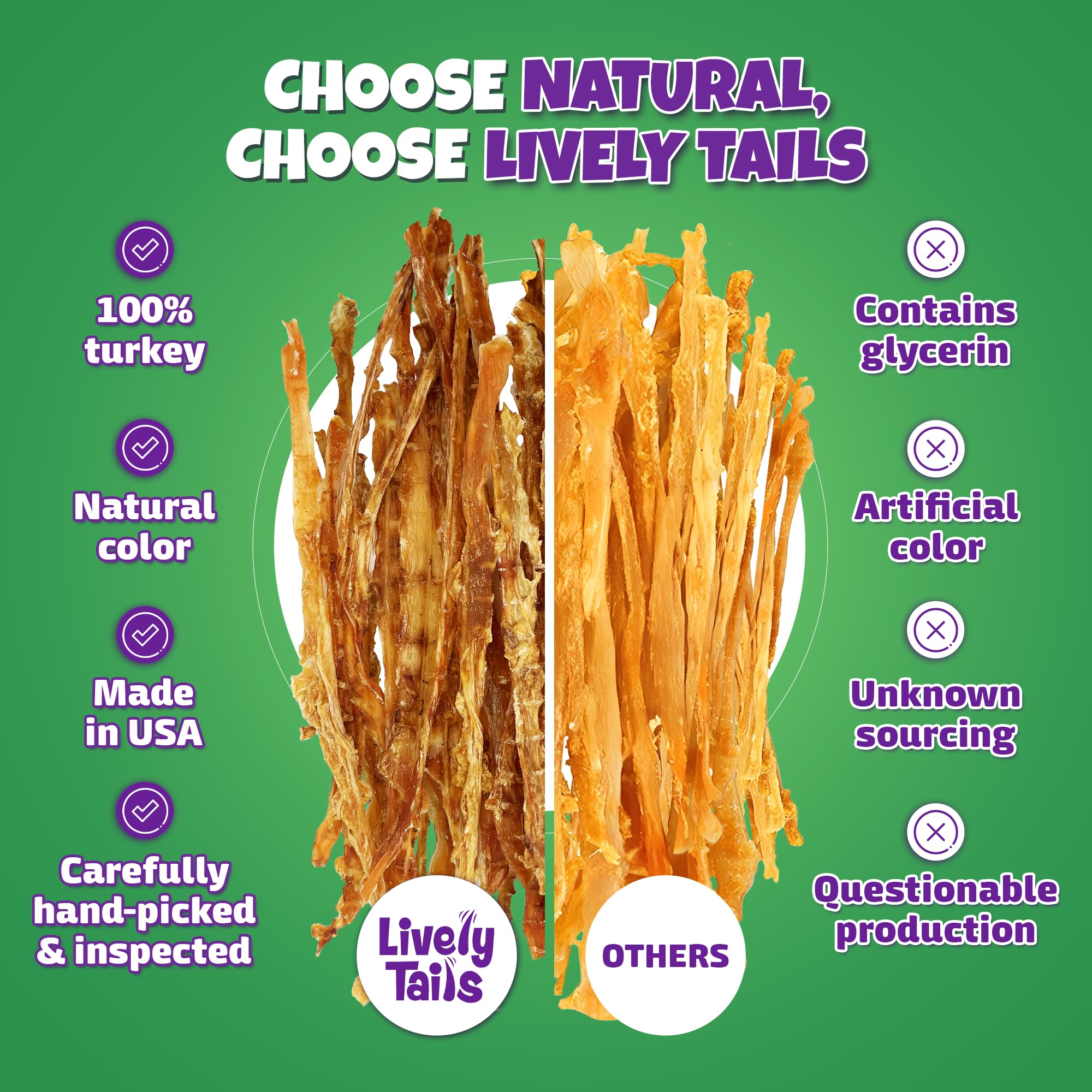 Lively Tails usa-sourced turkey tendons offer a wholesome, protein-rich treat option.