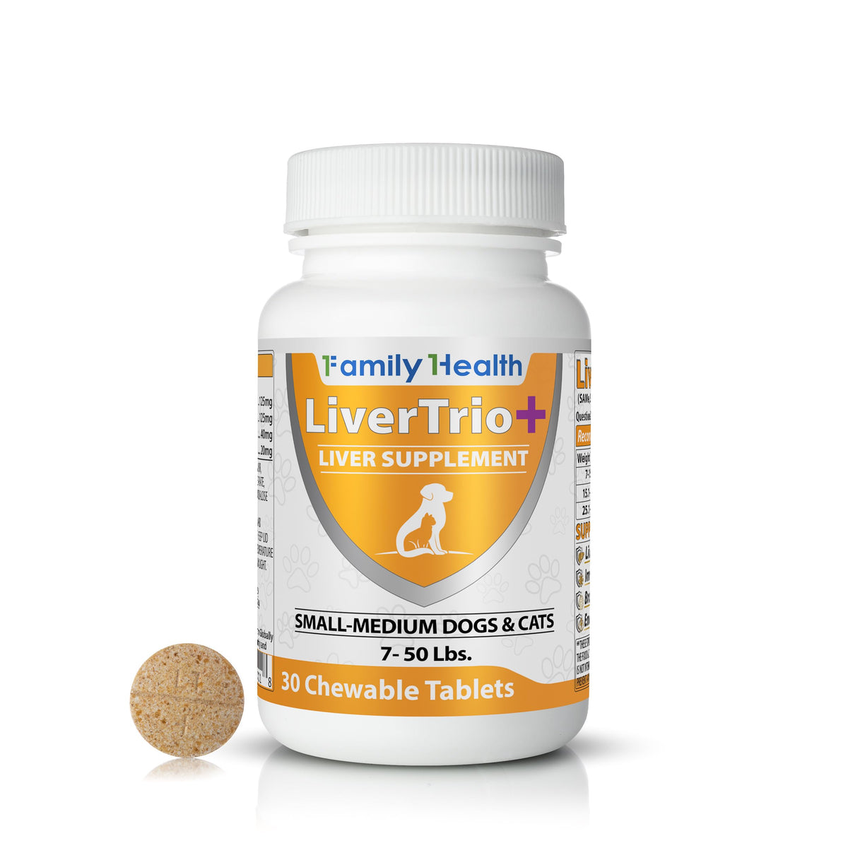 LiverTrio+ small-dog bottle for daily liver support.