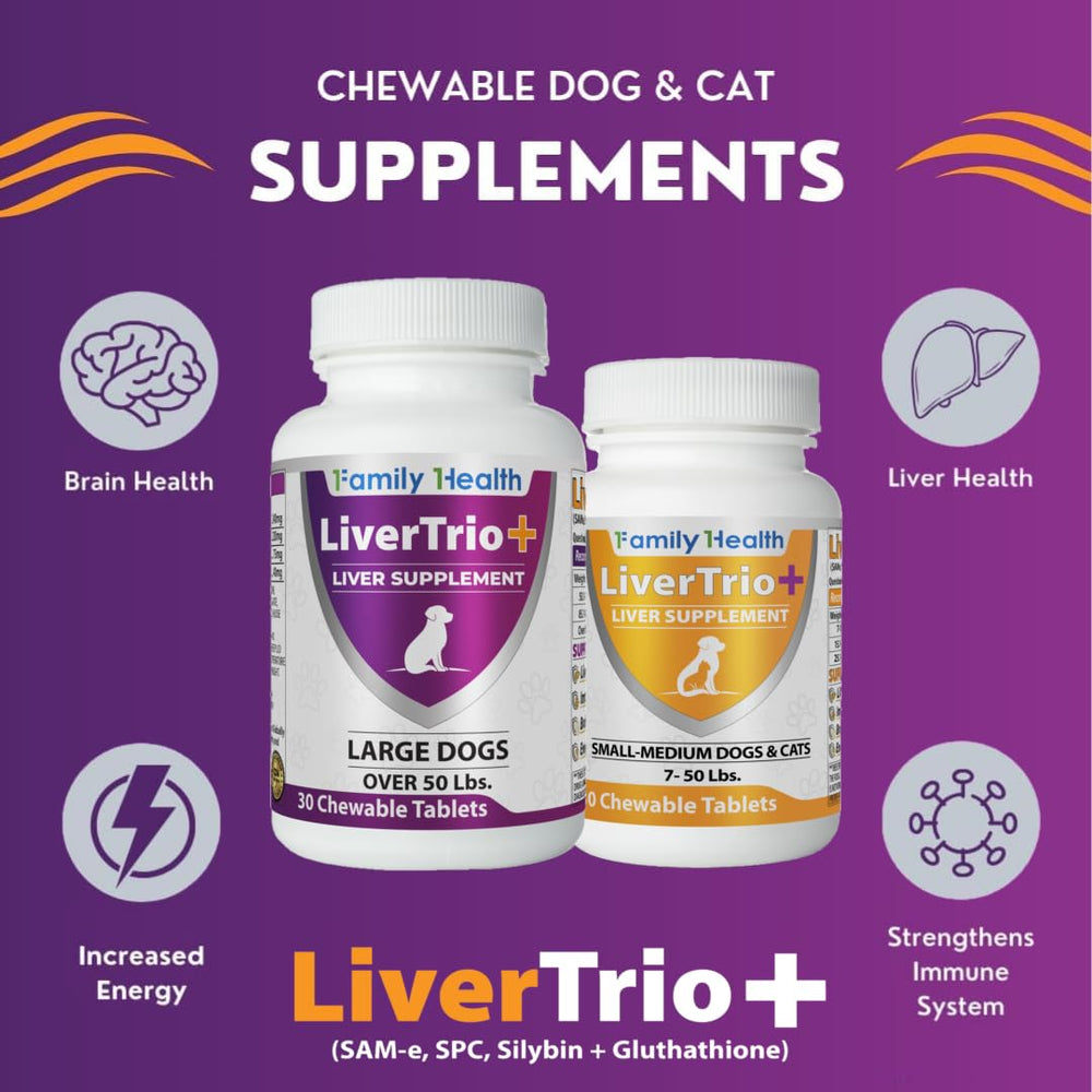 LiverTrio+ small-dog chews in hand, tasty daily supplement.