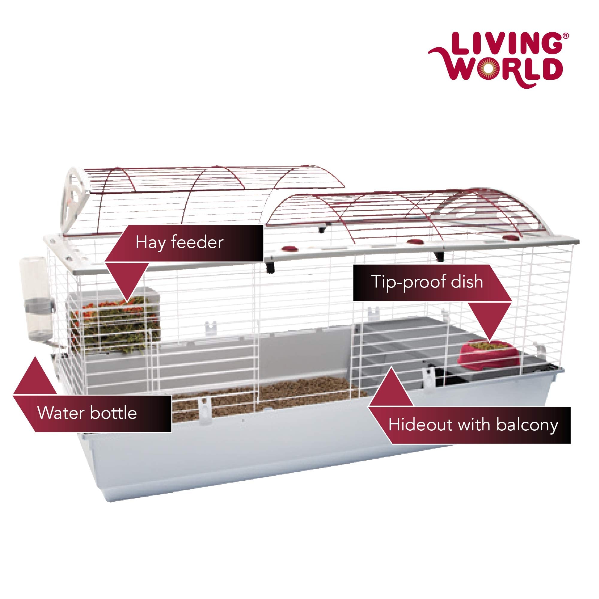 Living World Deluxe Habitat outside water bottle and hay guard reduce interior clutter.