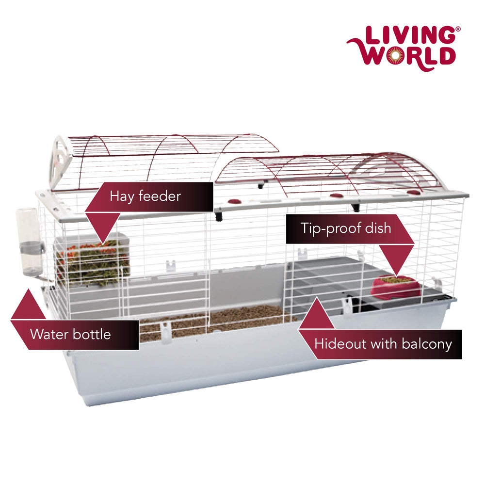 Living World Deluxe Habitat outside water bottle and hay guard reduce interior clutter.