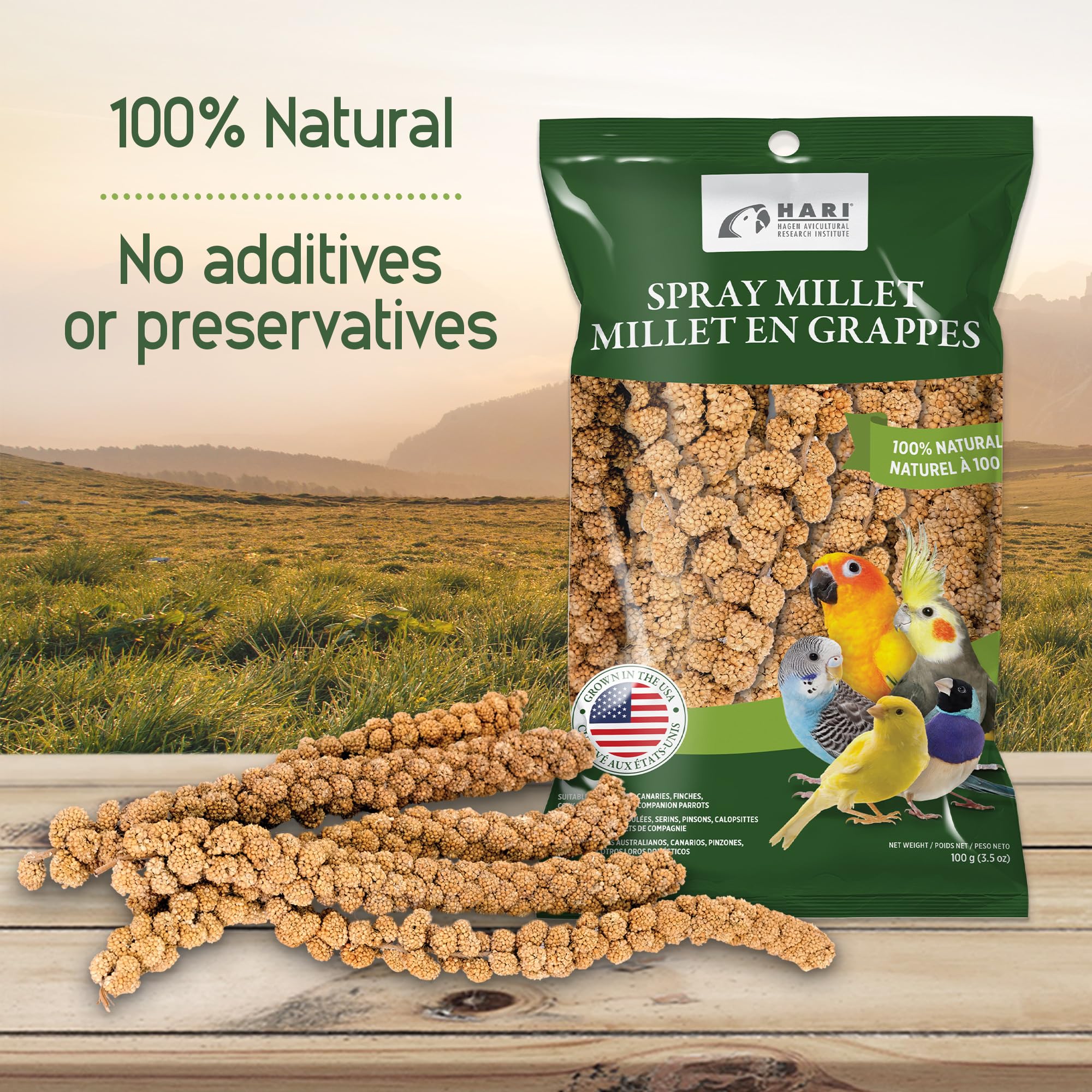 Living World Spray Millet grown on American farms ensures trusted quality for birds.