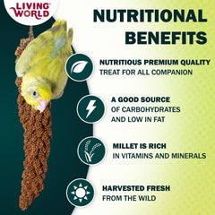 Closeup of birds nibbling Living World Spray Millet as a natural treat