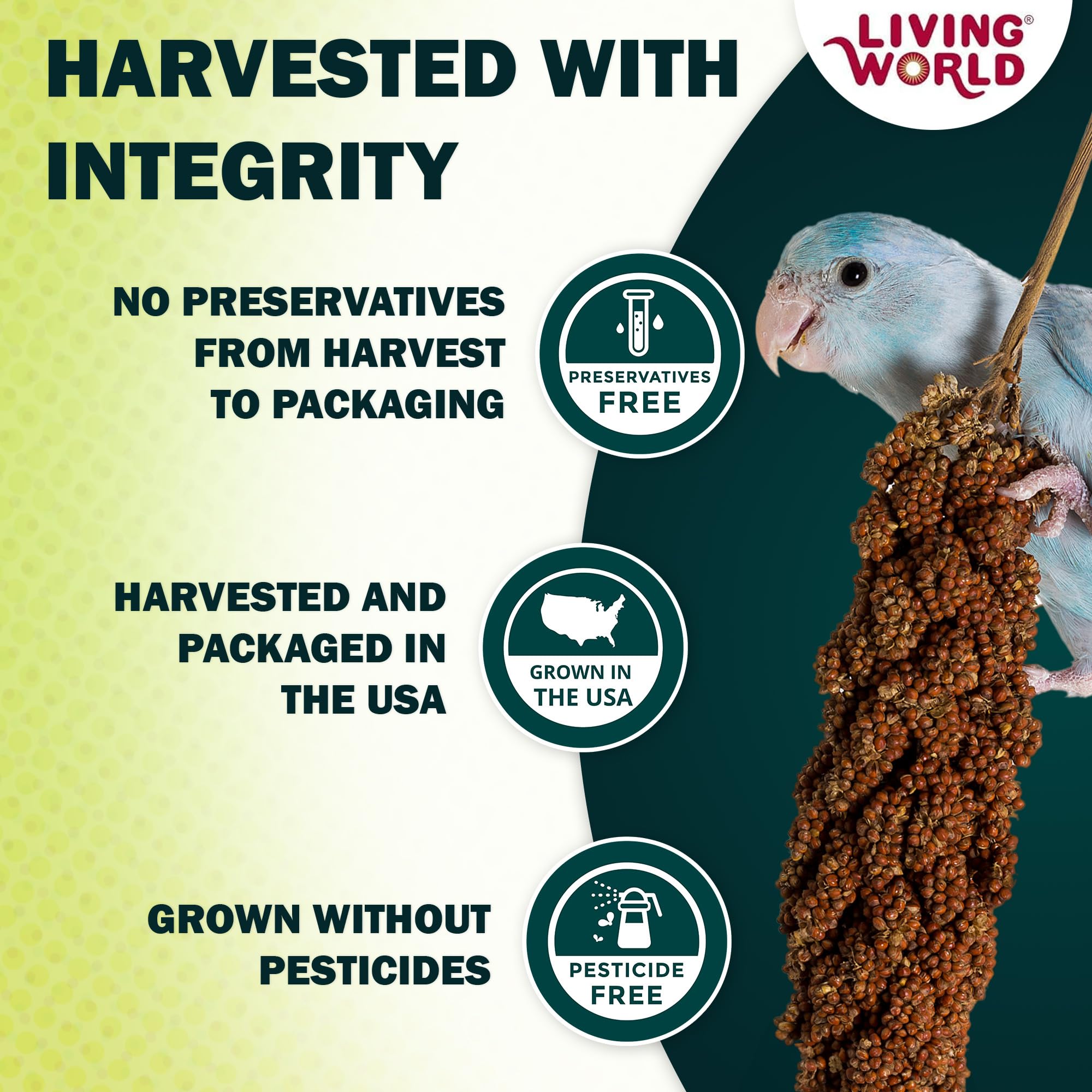 Vacuum-packed Living World Spray Millet bag preserves freshness