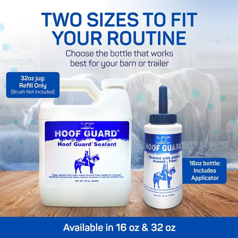 LivingstonTech Hoof Guard Sealant bottle label highlighting 32oz refill size.