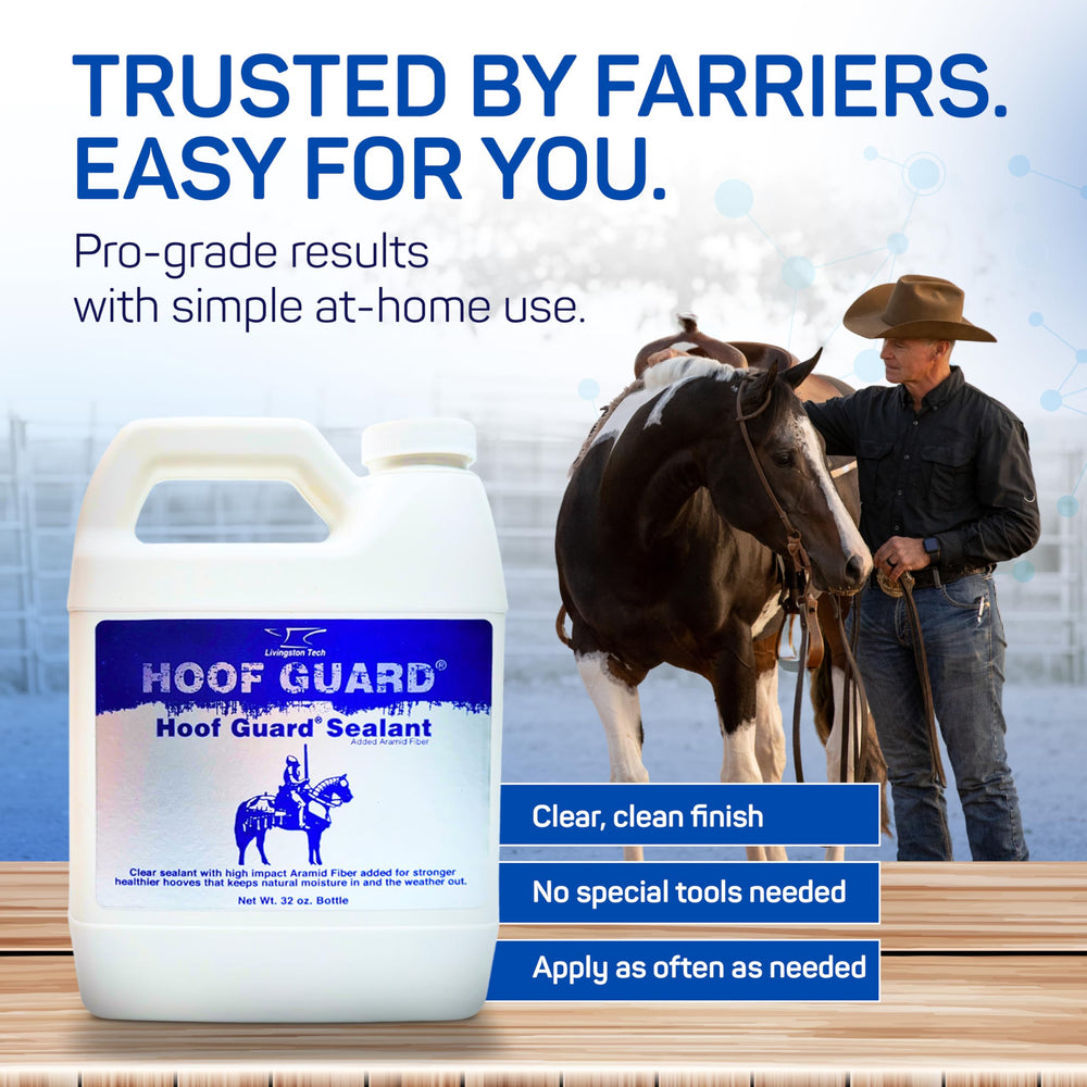 LivingstonTech Hoof Guard Sealant in use on a clean, dry hoof.