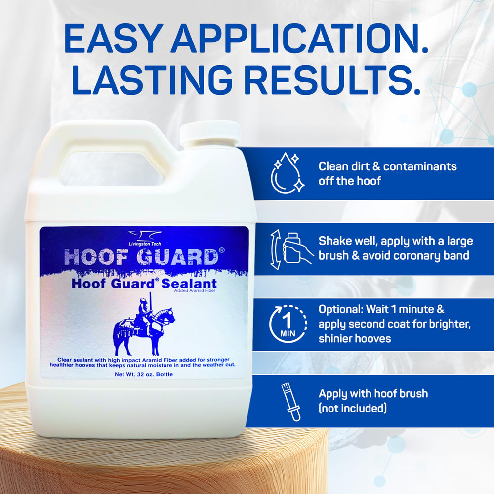 LivingstonTech Hoof Guard Sealant UV protection guards hoof against sun damage.