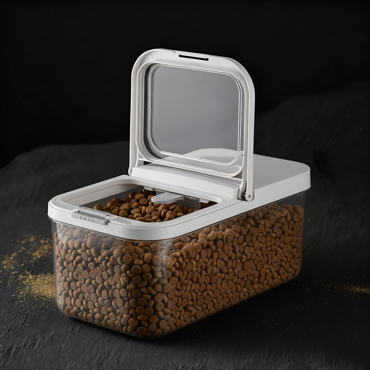 LivLab Mker dog food container with lid open for easy access and fresh storage
