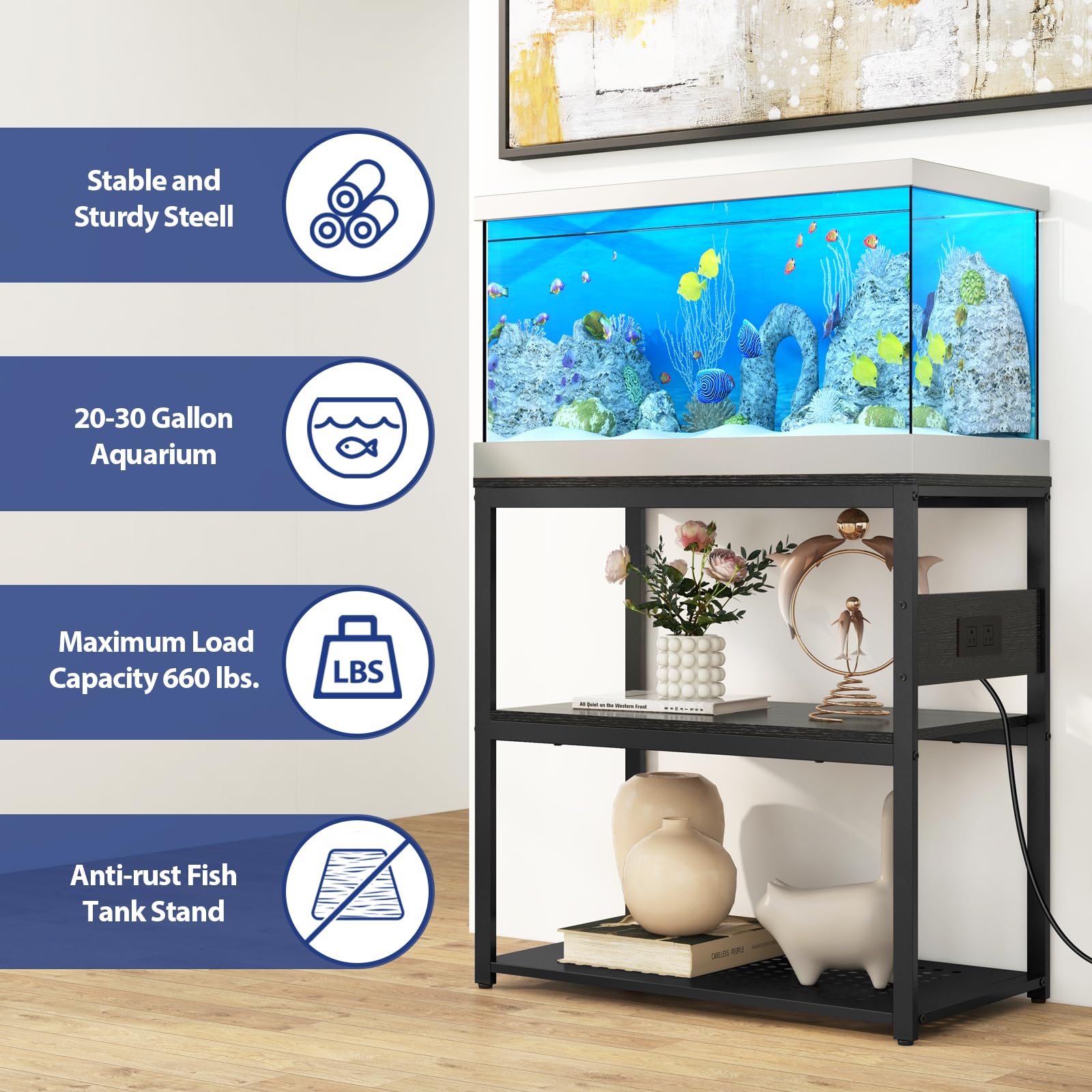 Livofloral charging-station image emphasizes built-in outlets for convenient gear power.