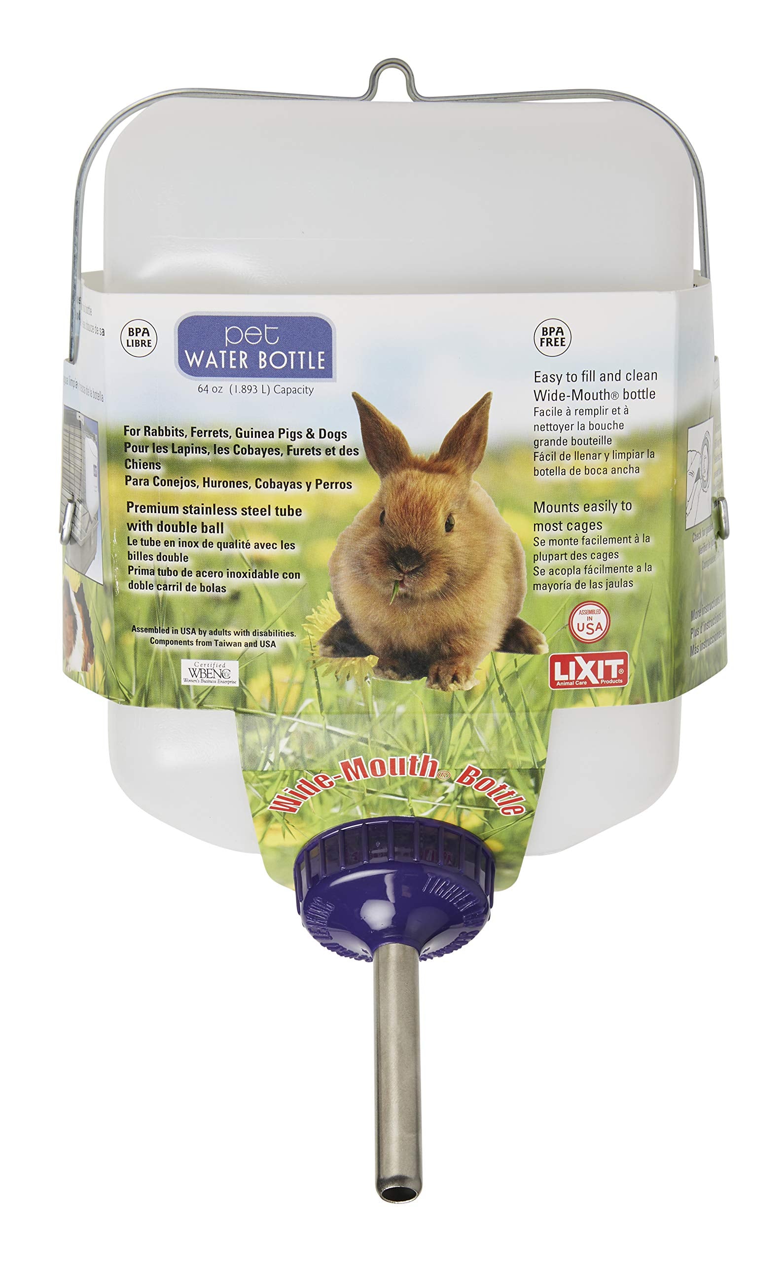 Lixit all-weather rabbit water bottle wide-mouth opening for easy refills.