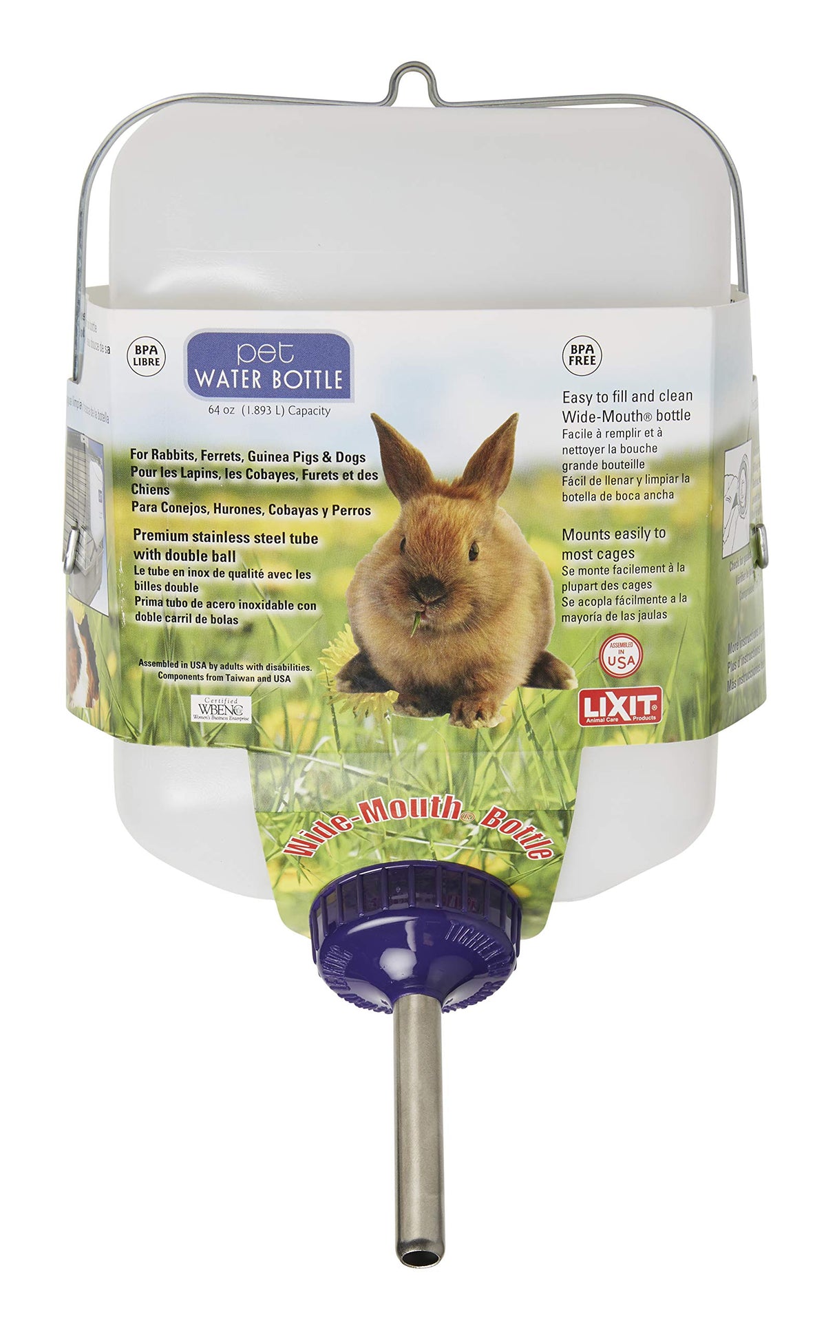 Lixit all-weather rabbit water bottle wide-mouth opening for easy refills.