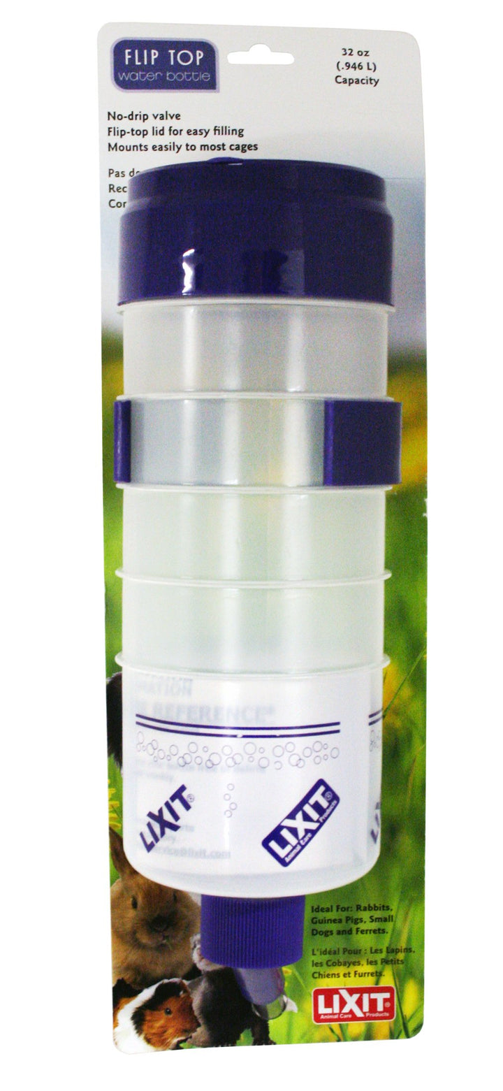 Lixit lever valve top-fill bottle for rabbits with no-drip design keeps cages dry