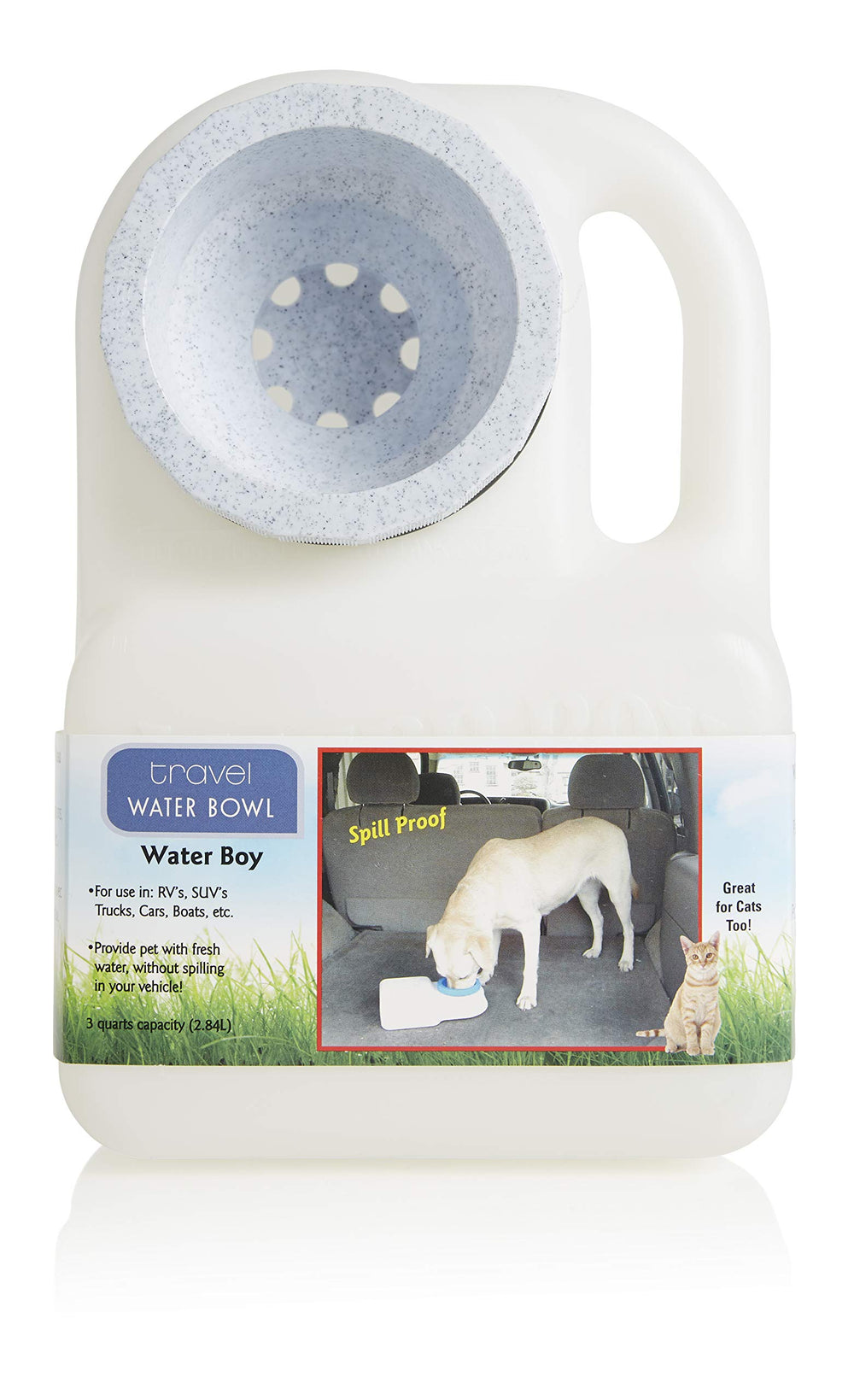 Lixit Water Boy travel bowl with 3-quart capacity keeps pets hydrated on the go.
