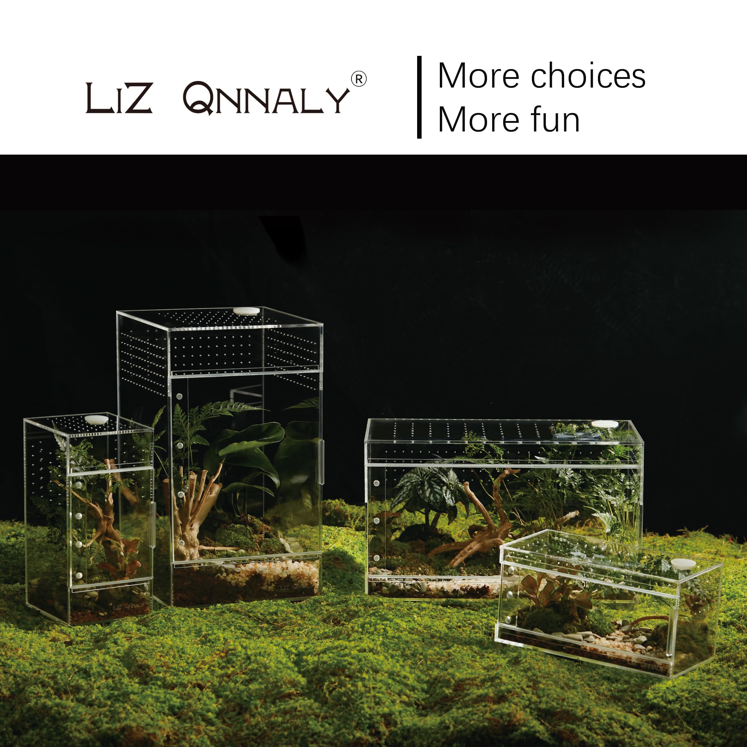 Liz Qnnaly terrarium offers easy-clean, secure-access and stackable design.