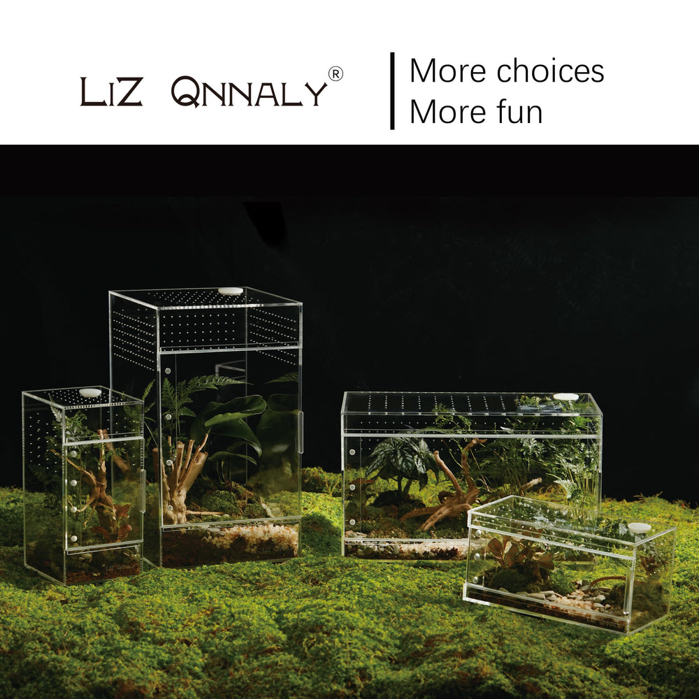 Liz Qnnaly terrarium offers easy-clean, secure-access and stackable design.