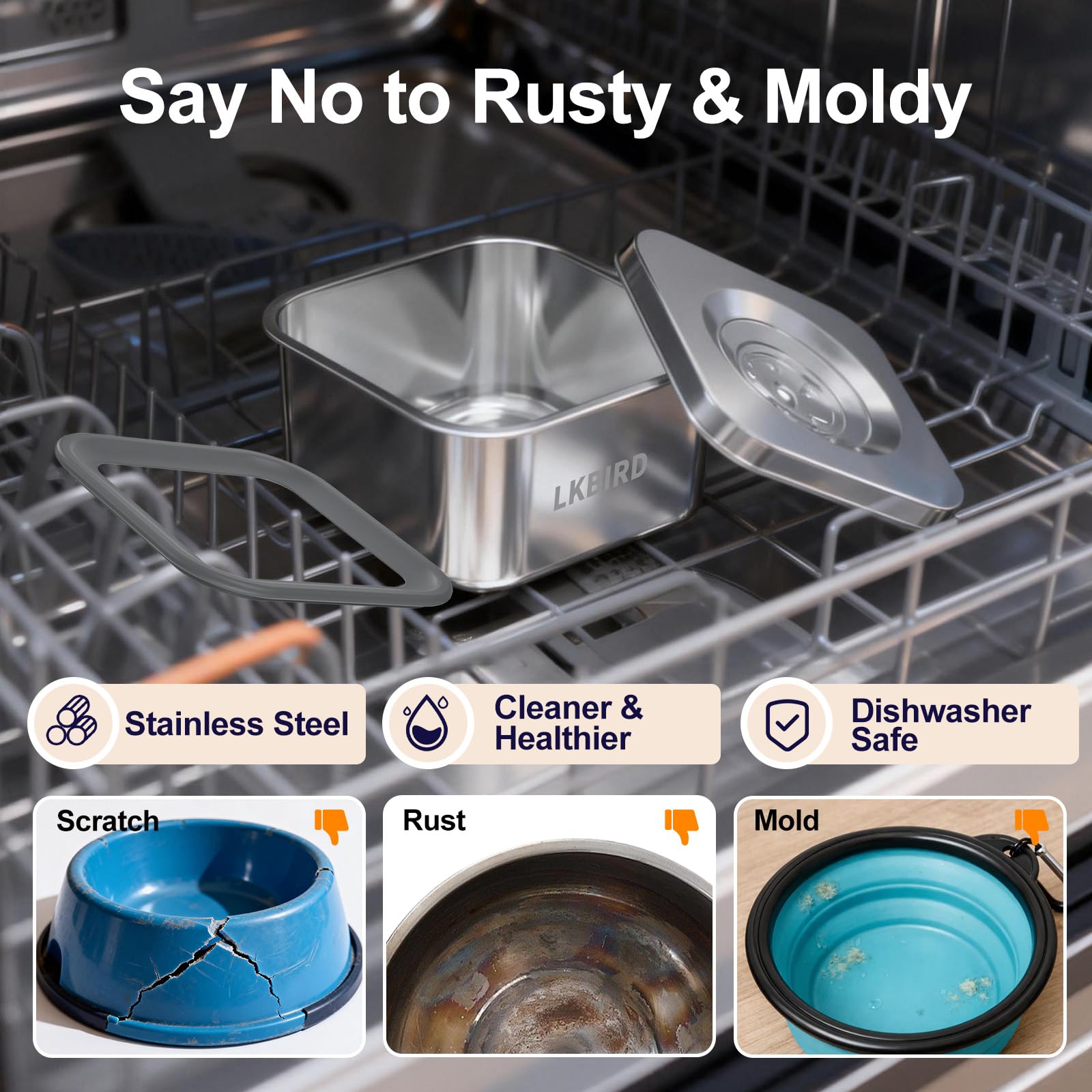 LKBird non-slip base keeps the bowl steady on car floors and home
