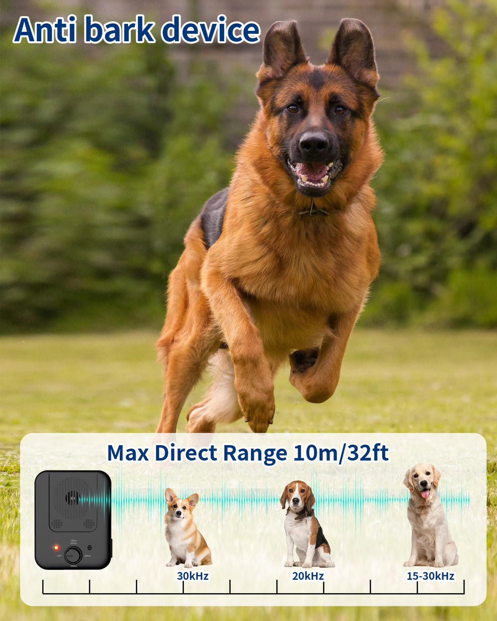 L LESTAVEN device in use shows automatic barking response with ultrasonic guidance.