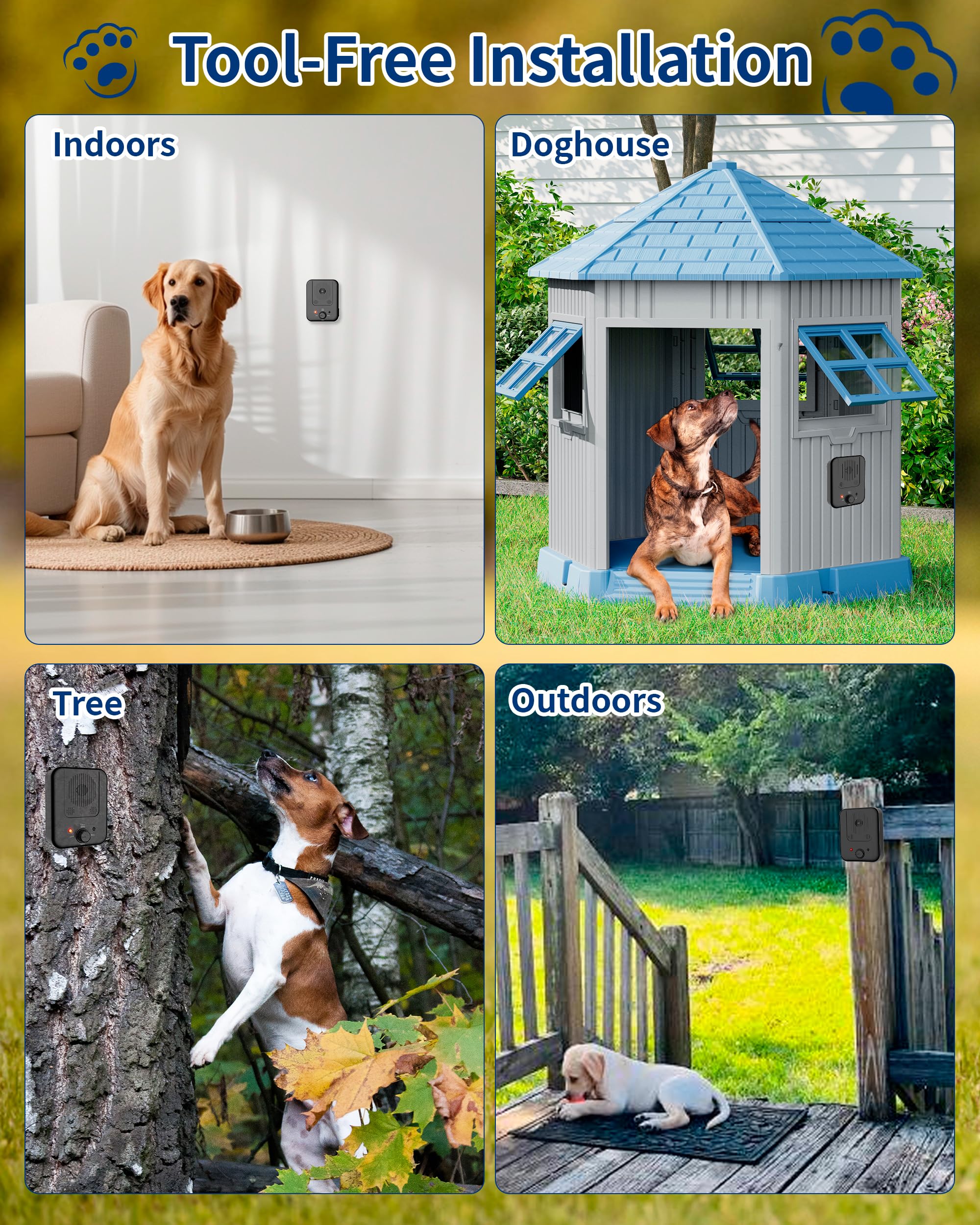 L LESTAVEN device, indoor/outdoor ready, blends with environment while monitoring barking.