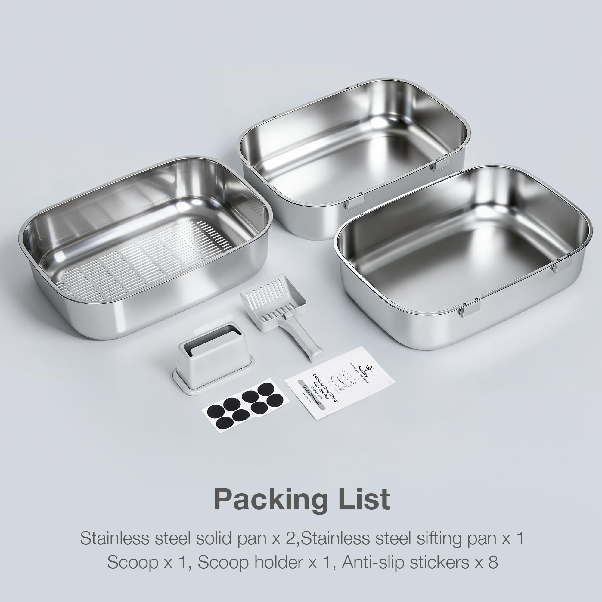 LLNHAEB triple-pan litter box easy-clean metal finish for simple maintenance
