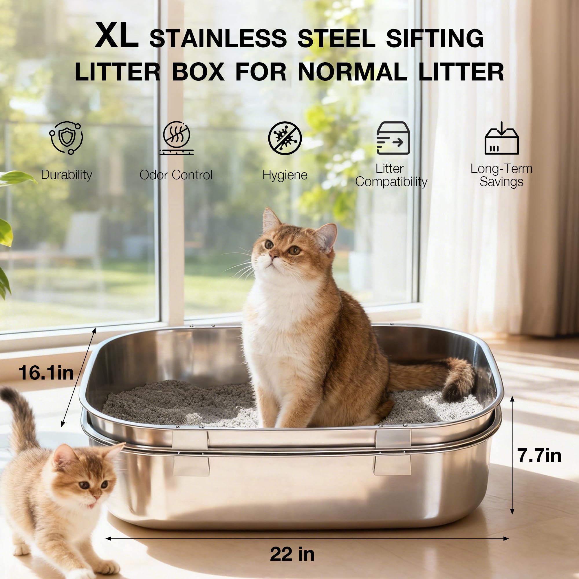 LLNHAEB triple-pan litter box high sides contain litter and spray