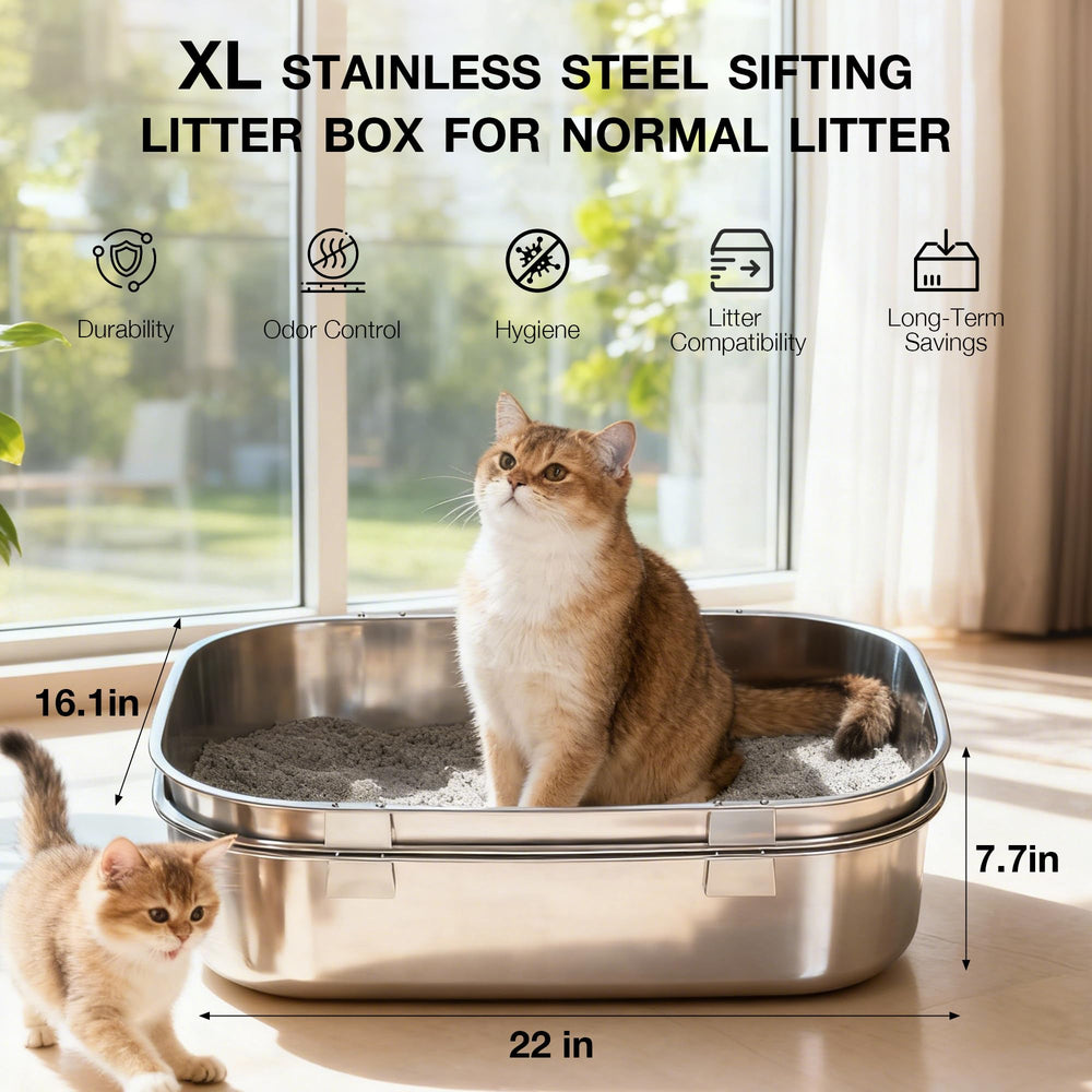LLNHAEB triple-pan litter box high sides contain litter and spray