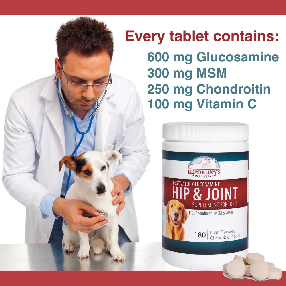 Label close-up highlighting Lloyd & Lucy's hip joint formula and liver flavor.