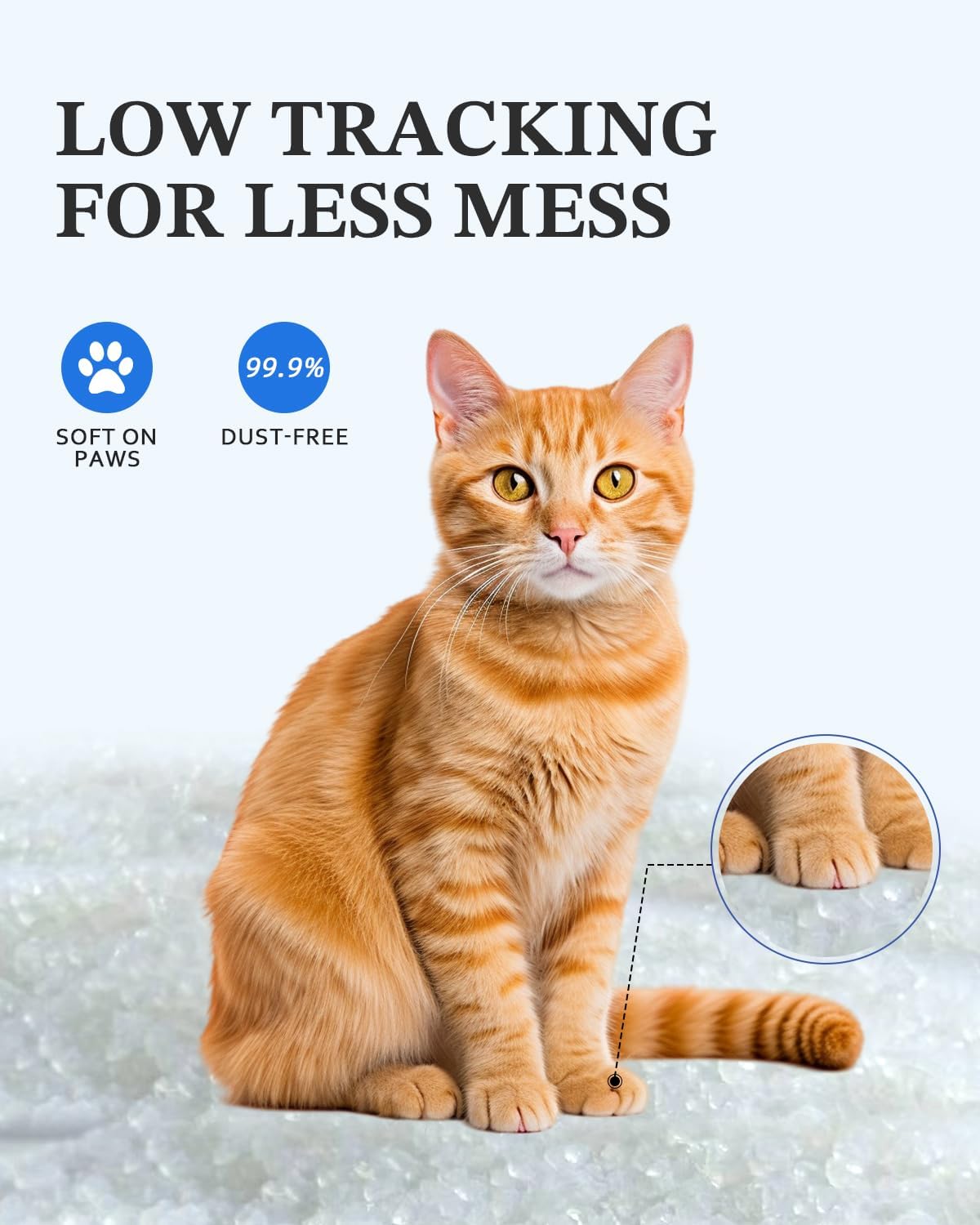 LMJP Dust-free silica gel crystals promote a quiet litter area.