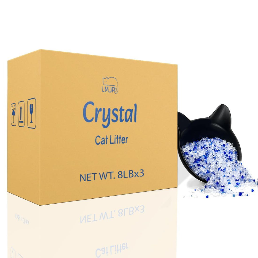 LMJP Crystal Cat Litter with odor-control crystals in a clean litter box.