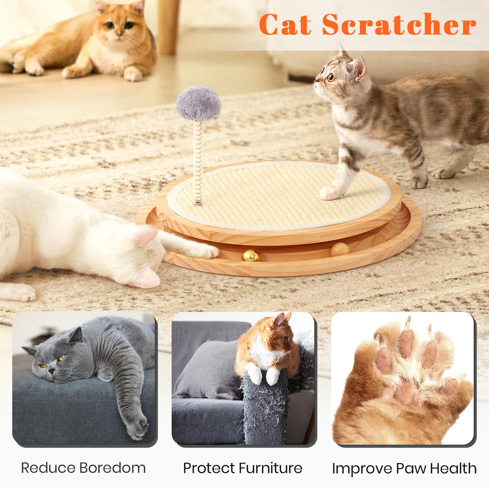 LMUGOOS cat-scratcher spring ball engages chase instincts and exercise.