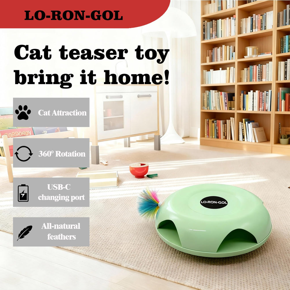LO-RON-GOL Feather springs pop up for quick batting and chasing fun.