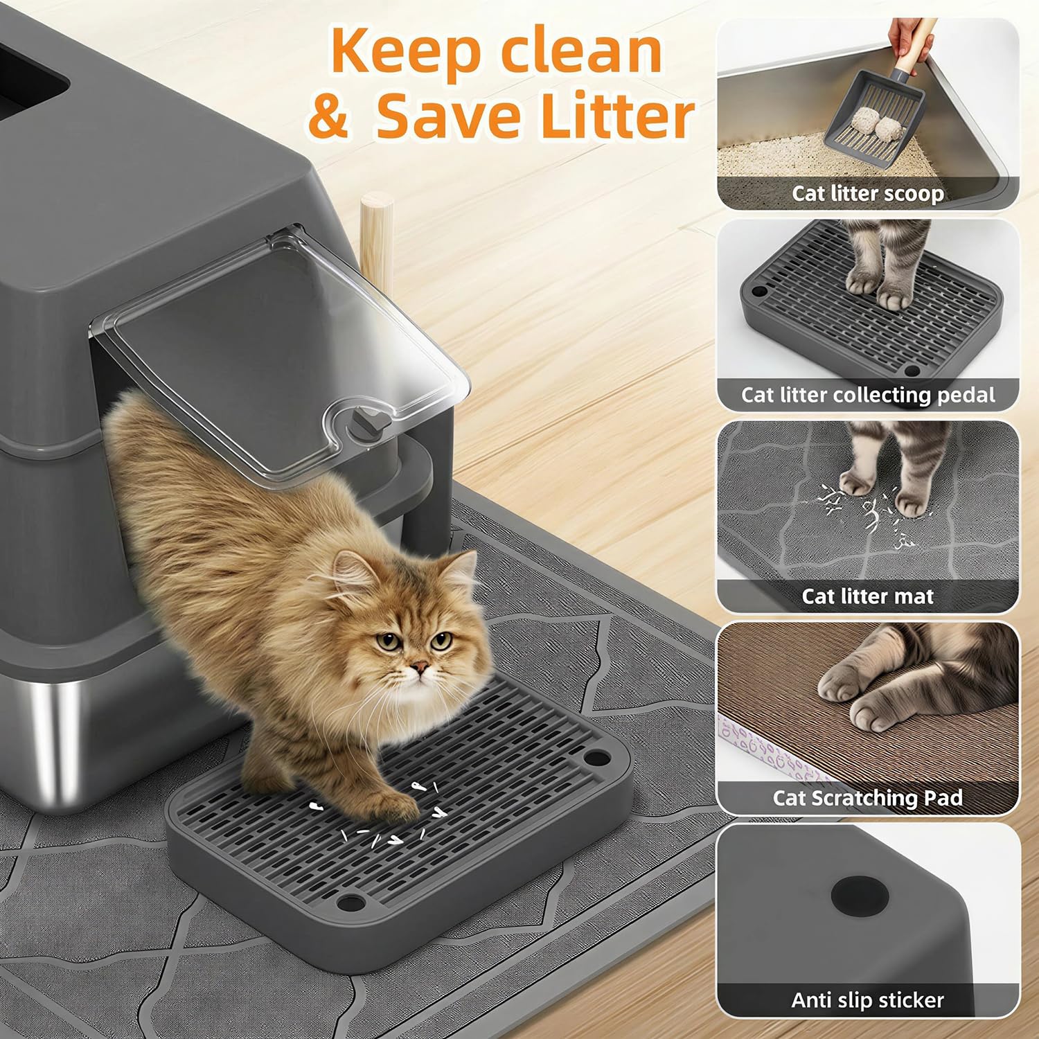 Lobeve large capacity litter box with roomy footprint for bigger cats.
