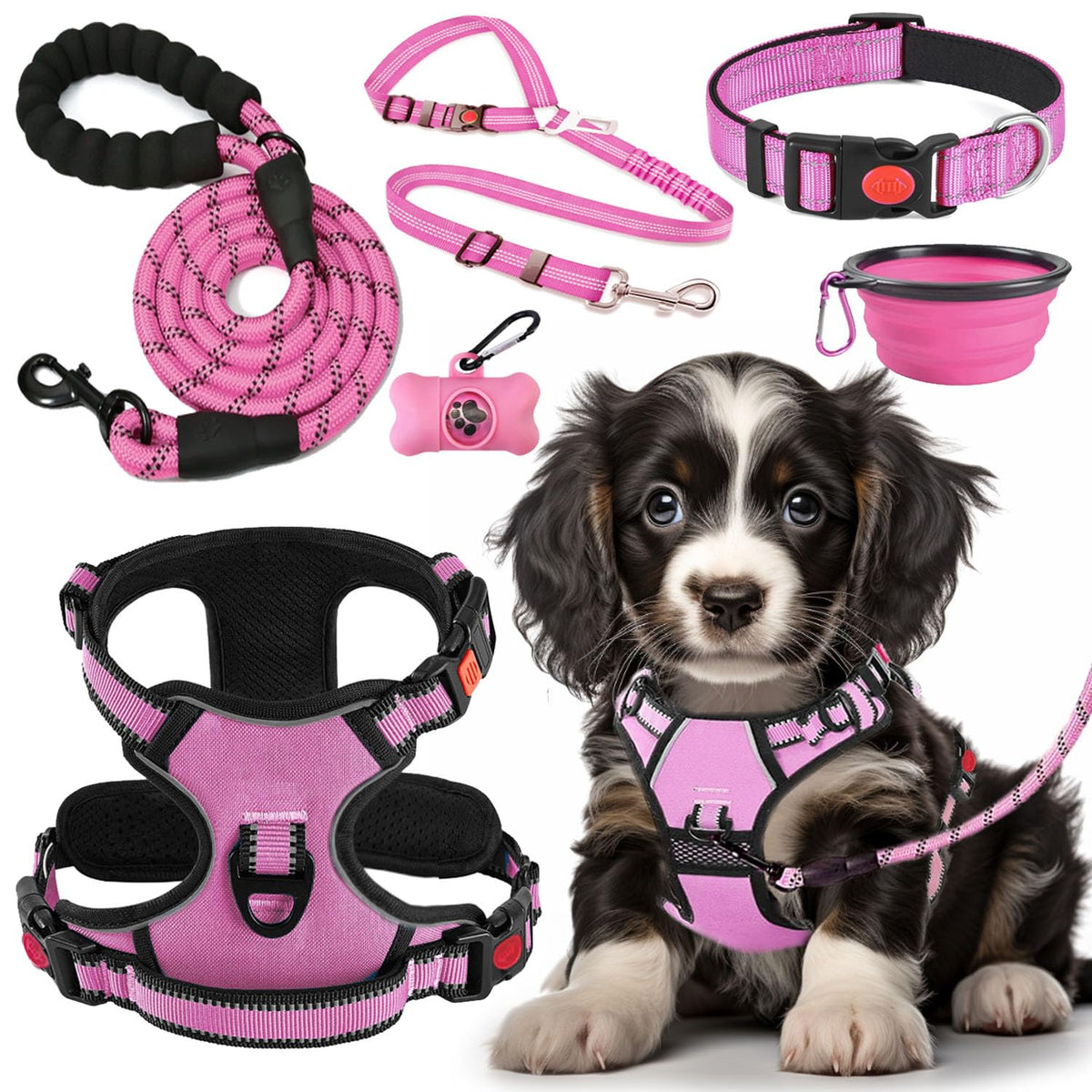 Lobeve No-Pull Harness in pink for comfortable, tug-free walks with secure fit.