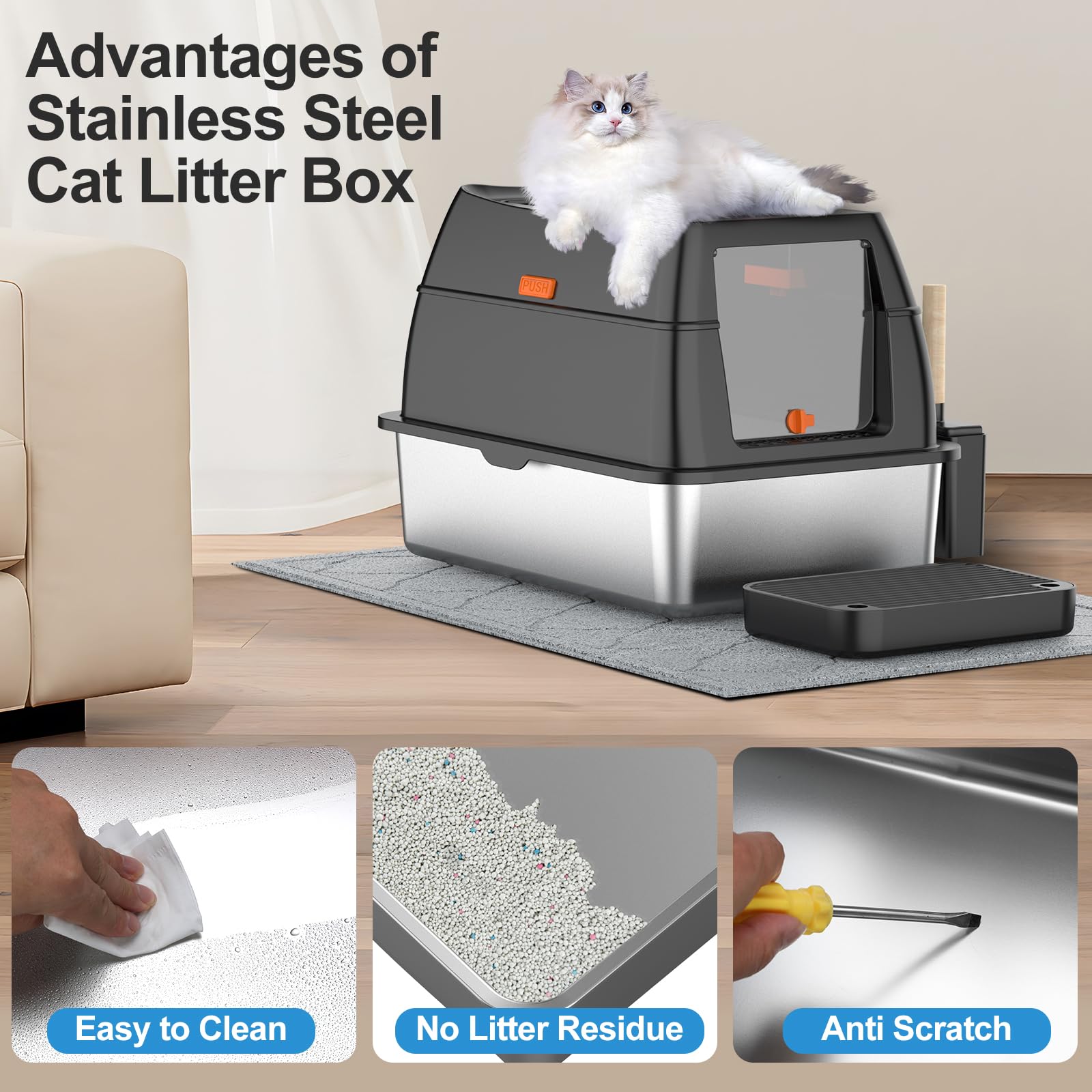 Lobeve stainless steel box with filter pedal simplifies post-use cleaning.