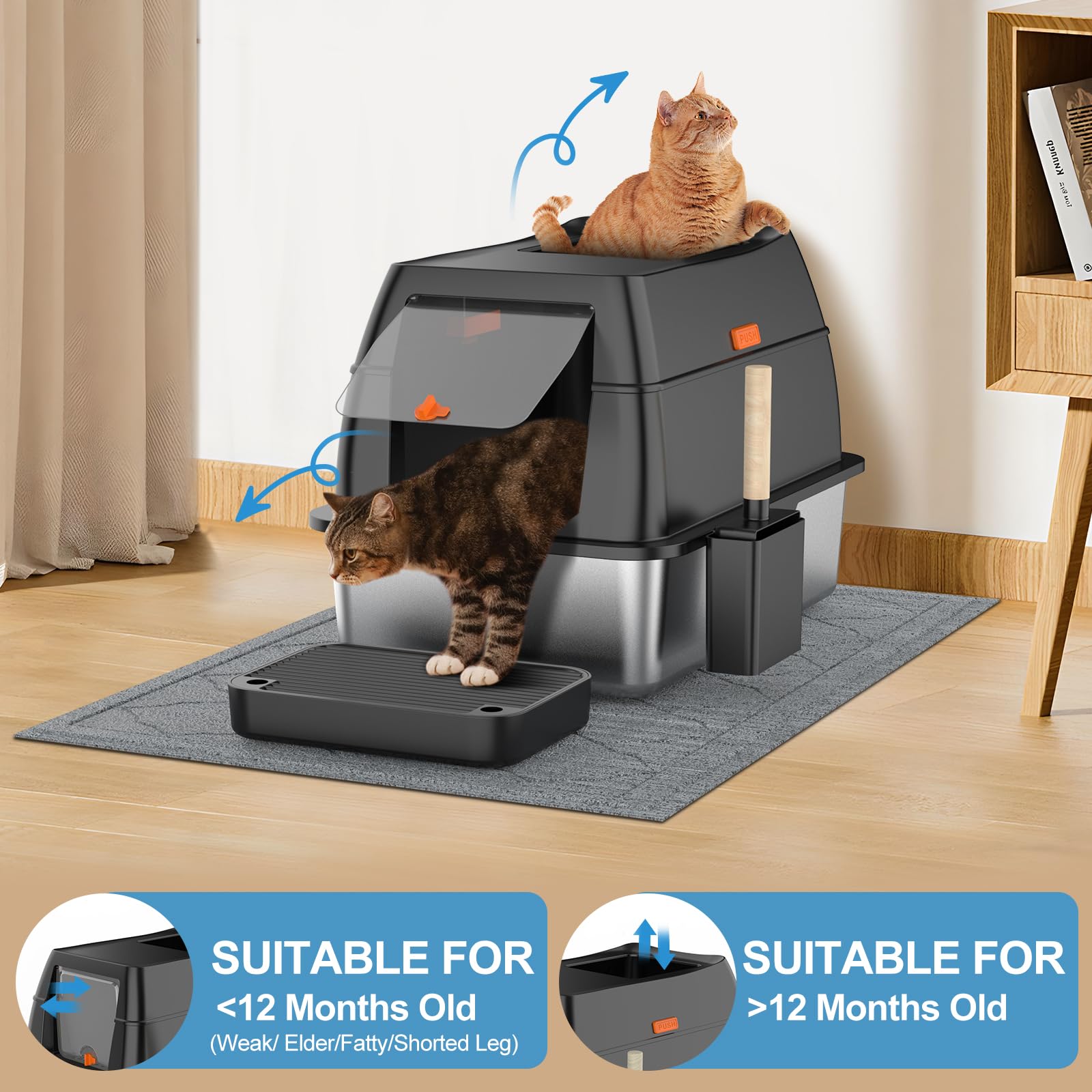 Lobeve stainless steel litter box with lid ensures secure containment for busy cats.