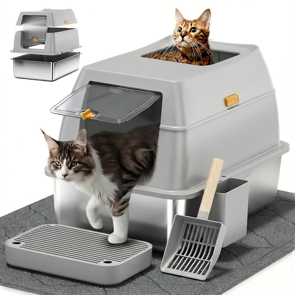 Lobeve stainless-steel litter box with lid for easy cleaning and odor containment.