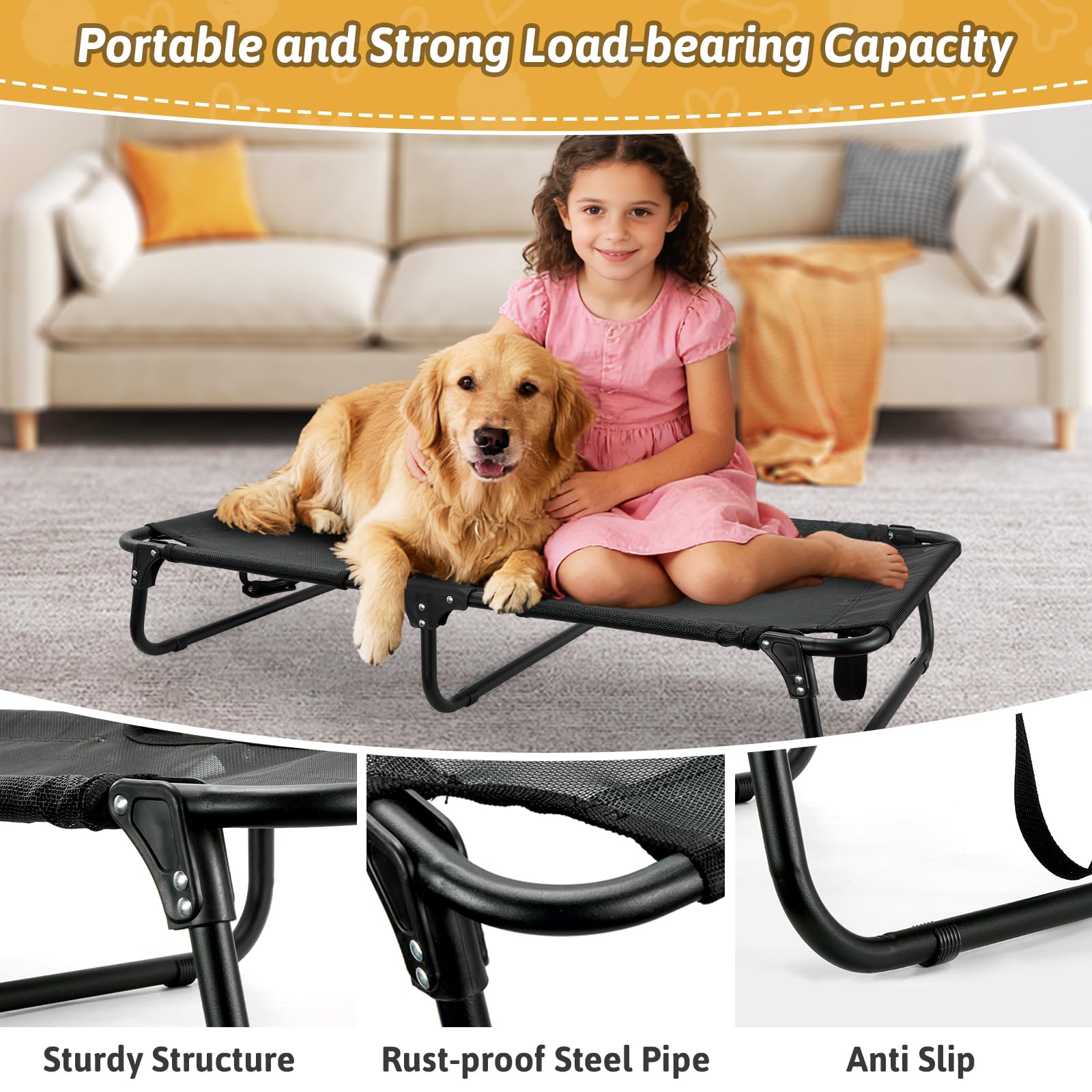 Loebelle waterproof fabric dog bed is easy to clean after outdoor use