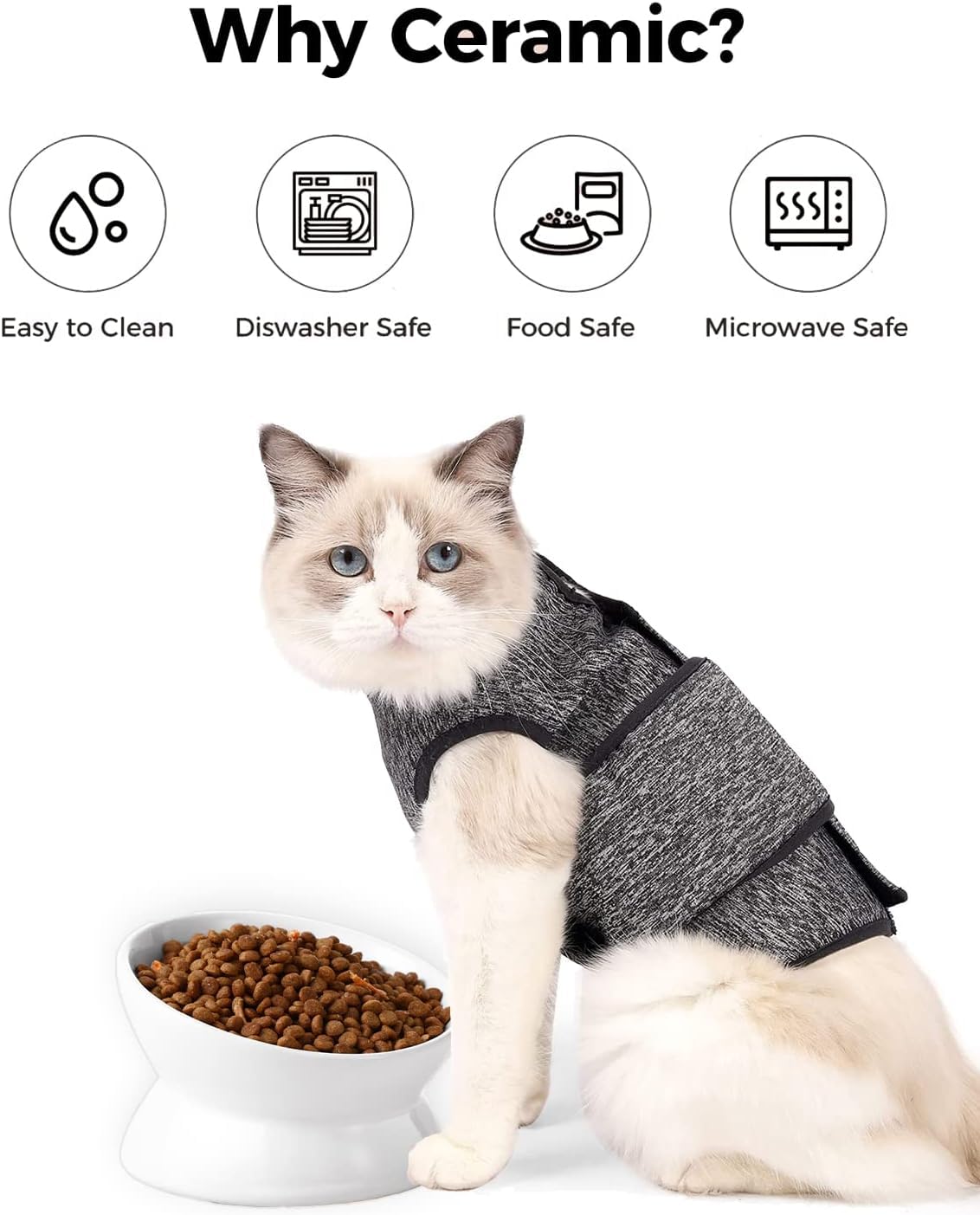 LoeJan ceramic cat bowl is dishwasher safe for easy cleaning after meals.