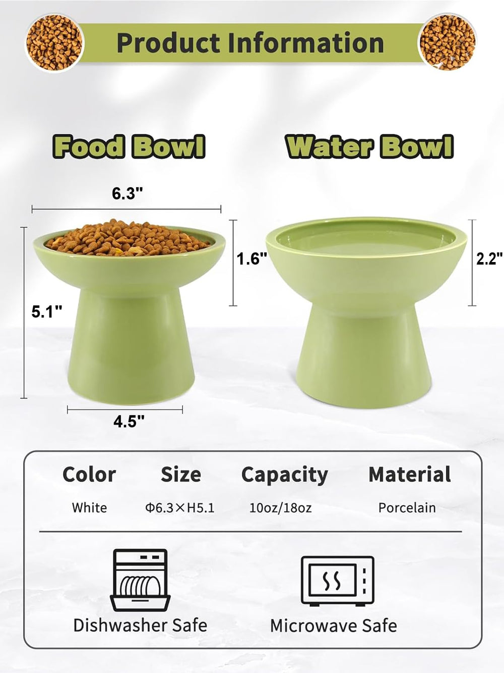 LoeJan tilted green food bowl with 10oz capacity for easy access.