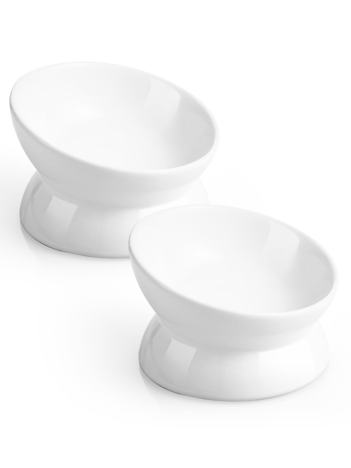 LoeJan elevated cat bowl with tilted-design promotes comfortable dining for cats.