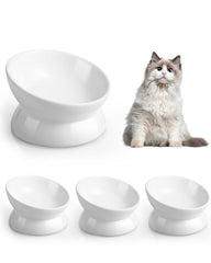 LoeJan elevated cat bowl tilt front view highlights ergonomic design for neck comfort.