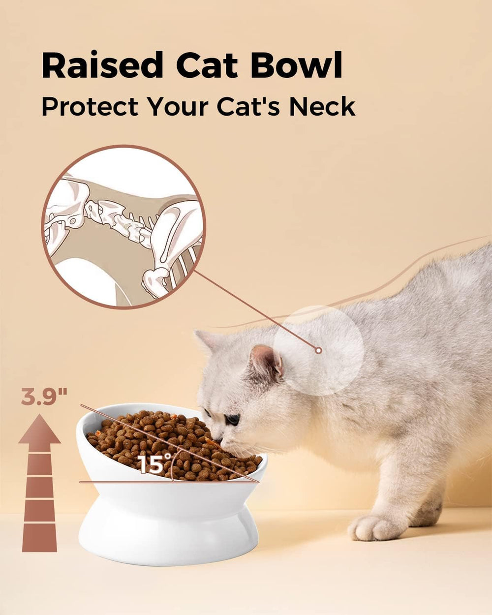 LoeJan three-pack white cat bowls for easy mealtime setups.