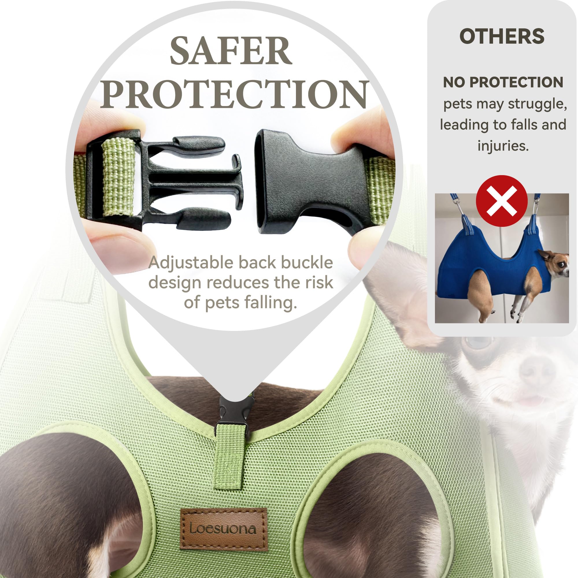 Loesuona adjustable straps demonstrate versatile height for different grooming setups.