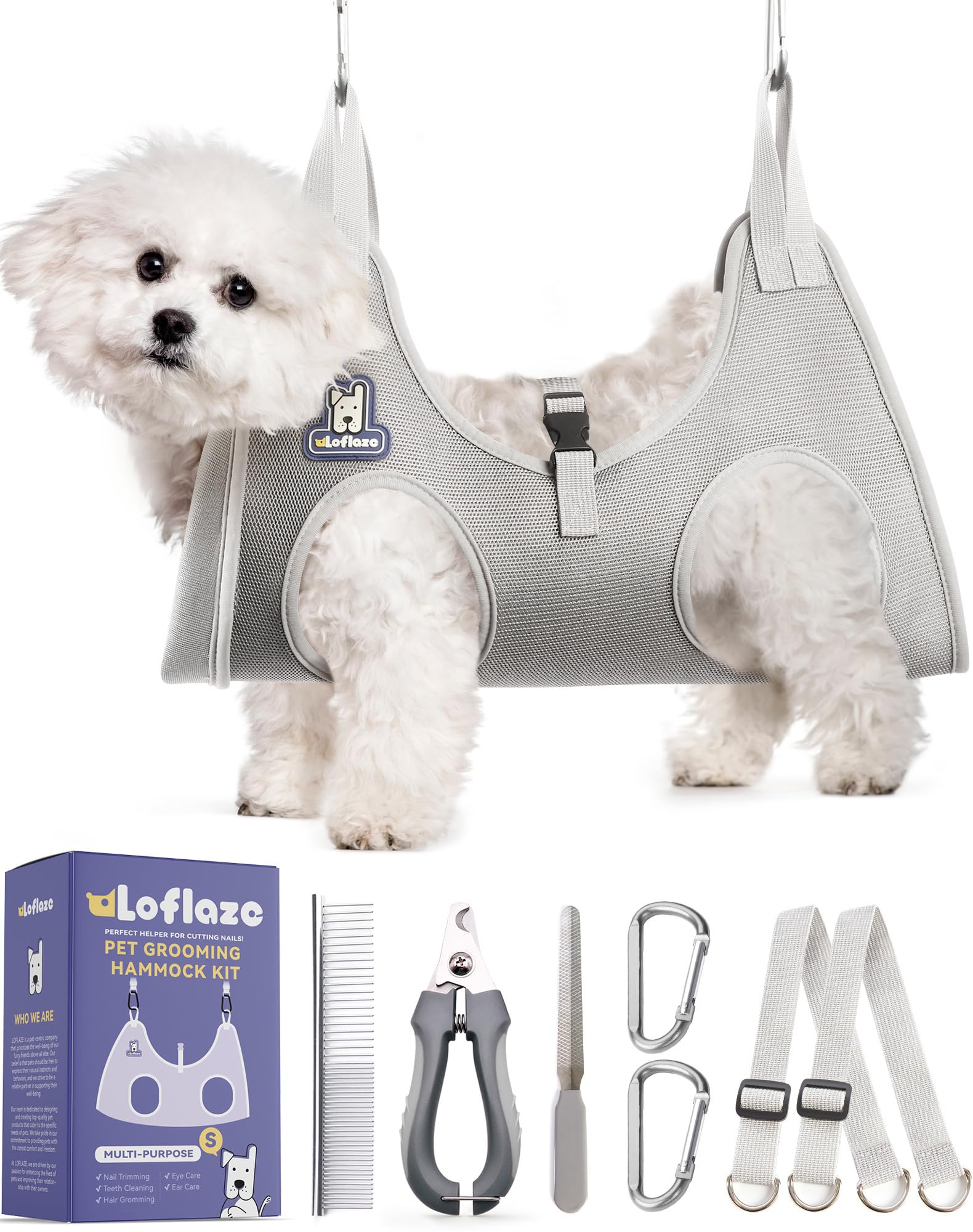 Loflaze dog grooming hammock harness for safe at‑home sessions.